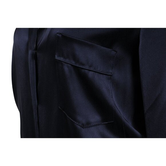 Nanushka Womens Jumpsuit Large Navy Blue Tech Satin Romper Wide Leg Pocket - Picture 9 of 16